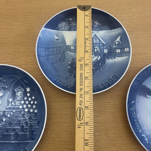 Vintage Decorative Plate Set 3 Blue B&G Juletraeer Hentes Denmark Holiday - Picture 10 of 10